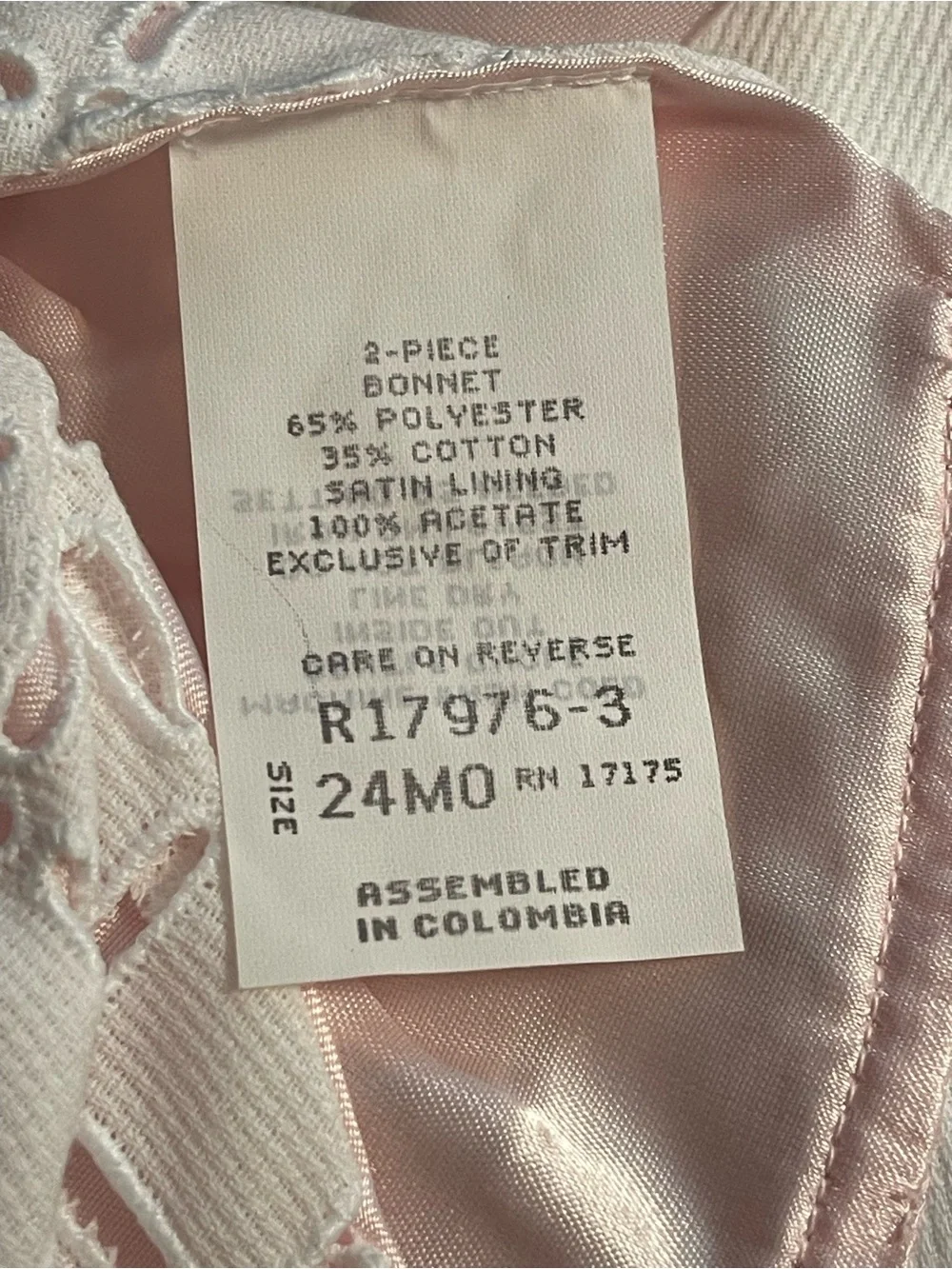 Bonnie Baby White Dress with Pink Ribbon Trim and Bonnet Girls Baby Size 24mo